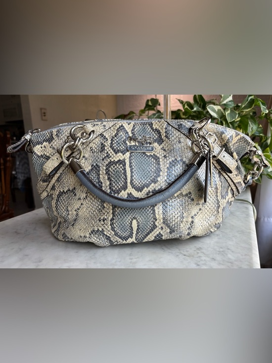 Coach Handbags - Coach Python-Print Leather Shoulder Bag in Blue, Gray and Cream